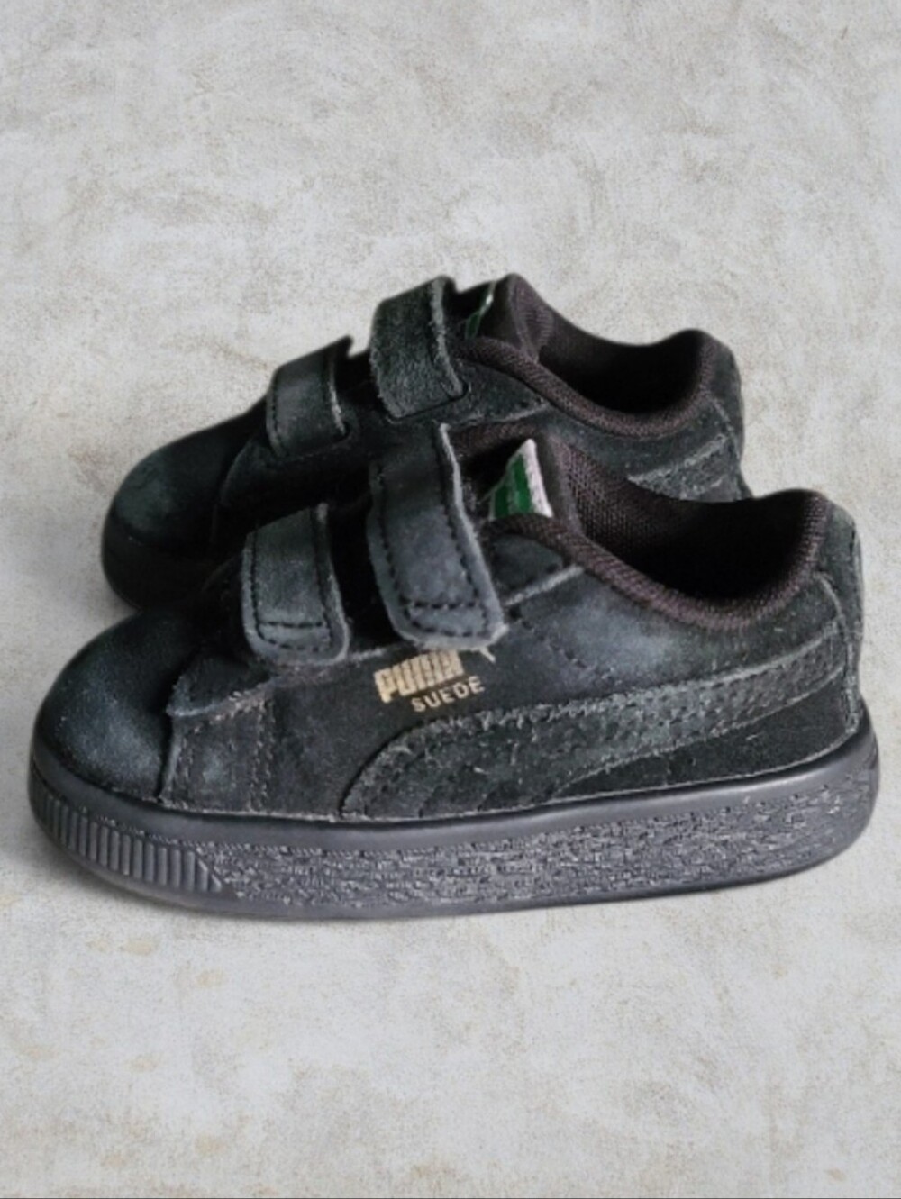 💥 Size 5 Toddler Puma Suede Classic Double Velcro Black Sneakers